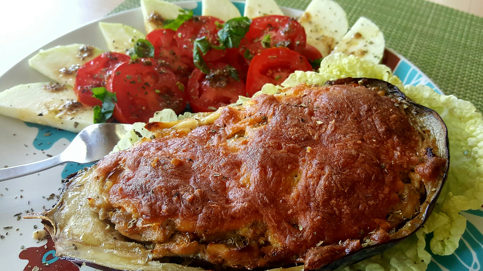 Chicken stuffed eggplant