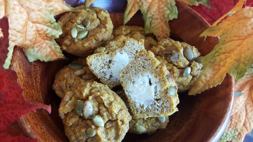 Low carb pumpkin muffin with cream cheese filling